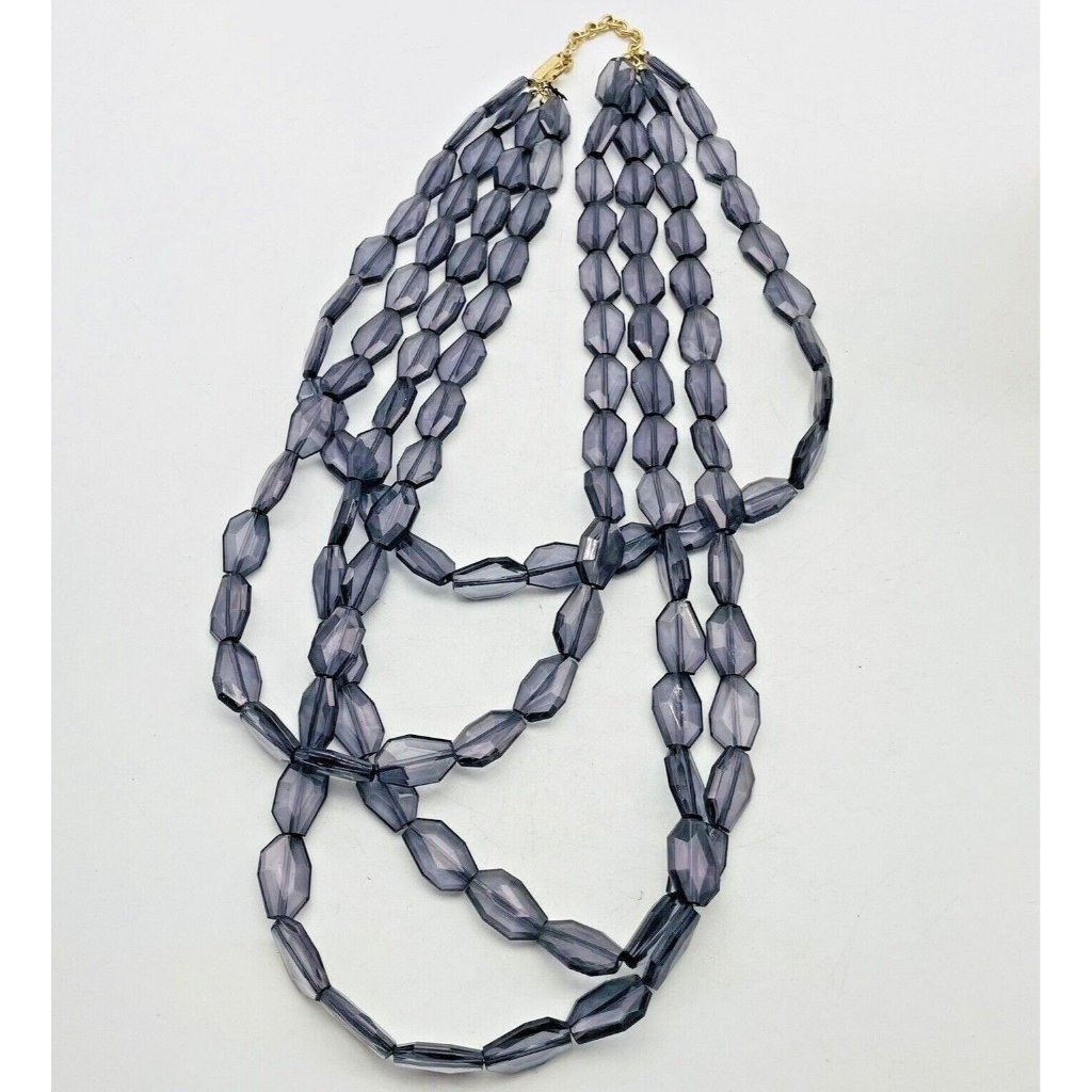 Sugarfix By Baublebar Signed Grey Bead Necklace Four Strand Clear Hexagon
